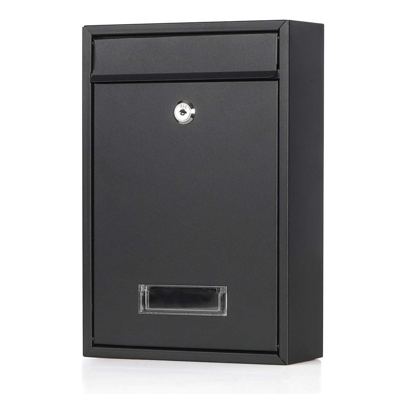 Jssmst Locking Mailboxes Wall Mounted Vertical Key Lock Drop Mail Box Medium Capacity Galvanized Steel Cover Rust-Proof Metal Post Box, 12.6 x 8.6 x 3.4 Inch, Black Matt, SM-0601LM - Image 1